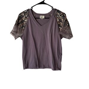 Reni James Purple Sequins Mesh Shirt Small Sparkle Going Out Party‎ Fairy